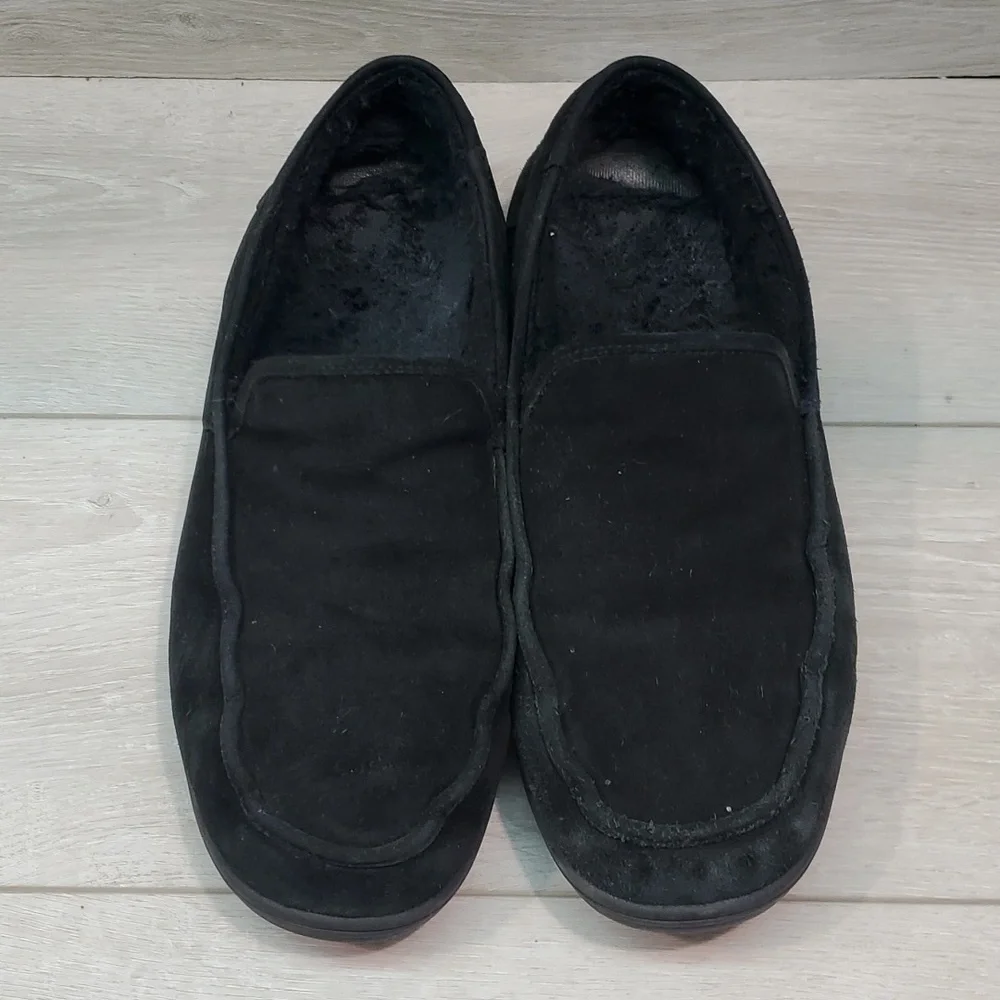 Vionic Mens Gustavo Suede Faux Fur Slippers Loafer Slip on shoes sz 11.5